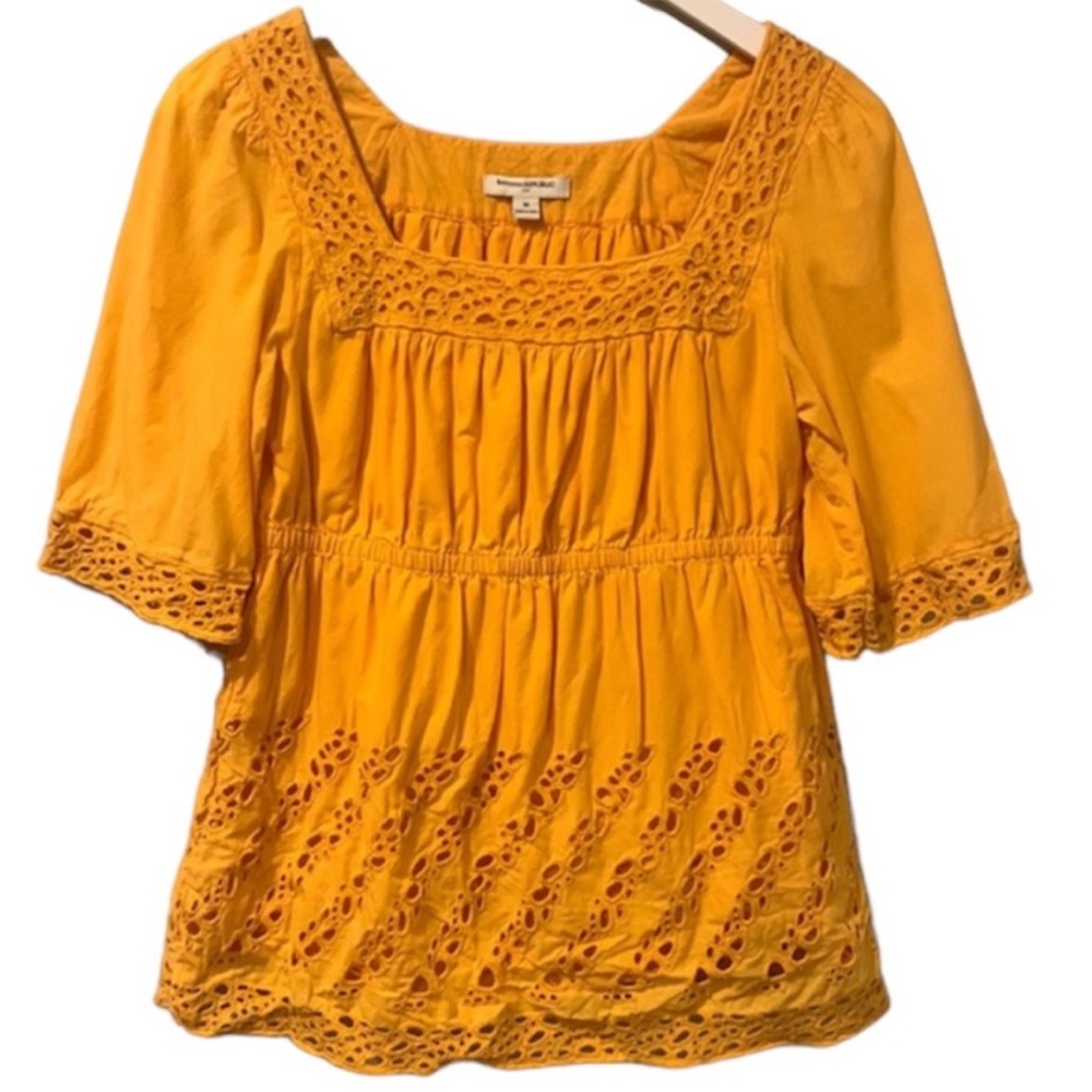 Banana Republic Mustard Yellow Eyelet Lace Women's Top size M